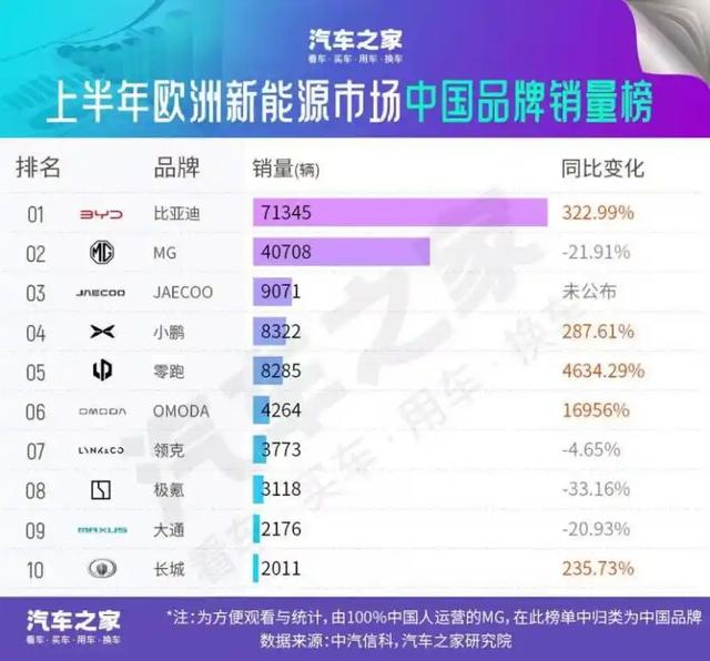 欧洲新能源汽车市场新变化：中国品牌闯入前十，上半年销量超过7万辆-有驾