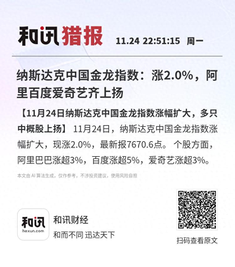 _纳斯达克中国金龙指数:涨2.0%,阿里百度爱奇艺齐上扬_纳斯达克中国金龙指数:涨2.0%,阿里百度爱奇艺齐上扬